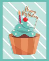 birthday cupcake cream fruit and lettering vector