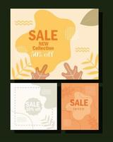 set sale new collection banners background with floral ornaments vector