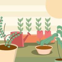 gardening potted plants flowers watering can vector