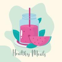 healthy meal juice and slice watermelon vector