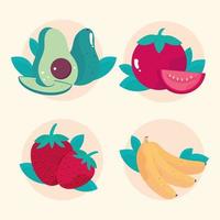 avocado tomato strawberry banana vegetables and fruits healthy meal vector