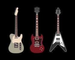 Instrumentos musicales de guitarra eléctrica sobre fondo negro vector