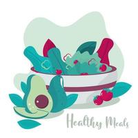 healthy meal salad with avocado and fresh lettuce vector