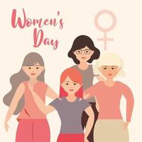 womens day female standing together characters vector