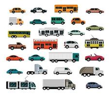 different vehicles city transport automobile service side view cars vector