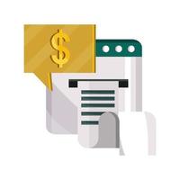 Pagos en línea sitio web factura dinero plano icono sombra vector