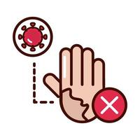 no toque la mano infectada evite la propagación de la línea covid19 y el icono de archivo vector