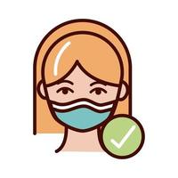 wearing protective mask medical prevent spread of covid19 line and file icon vector