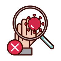 hand with magnifier virus prevent spread of covid19 line and file icon vector