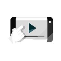 Mano de smartphone haciendo clic en el icono de educación en línea de vídeo aislado sombra vector