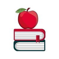 manzana en pila libros suministro estudio educación escolar icono aislado vector