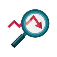 downturn arrow magnifier analysis stock market crash isolated icon vector