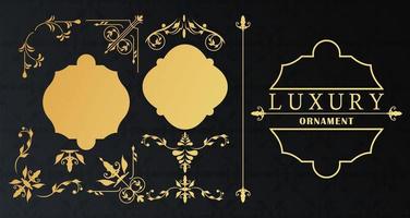 set of three luxury golden frames with victorian style in black background vector