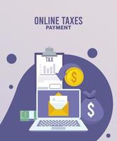 online taxes payment with laptop and checklist vector