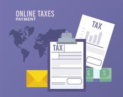 online taxes payment with earth planet and documents vector