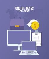 online taxes payment with desktop and laptop vector