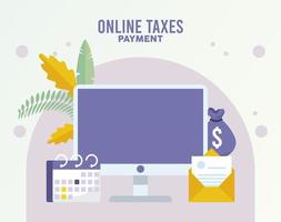 online taxes payment with desktop and calendar vector