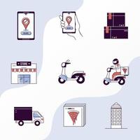 delivery nine icons vector