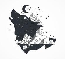 wolf and mountains vector