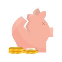 broken piggy bank and coin money stock market crash isolated icon vector