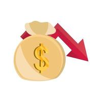 money bag and downturn arrow stock market crash isolated icon vector