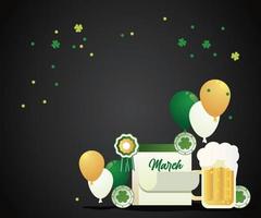 happy saint patricks day poster with calendar and balloons helium vector
