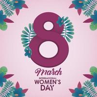 international womens day celebration poster with number eight and garden flowers vector