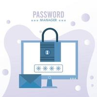 password manager theme with padlock and envelope in desktop vector