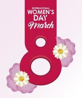 international womens day celebration poster with number eight and lilac flowers vector