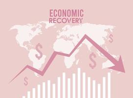 flecha de estadísticas de recuperación económica con planeta tierra vector