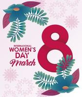 international womens day celebration poster with flowers and number eight vector