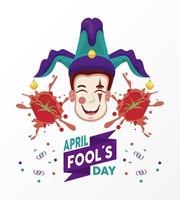 april fools day lettering with joke laughing and popped tomatoes vector