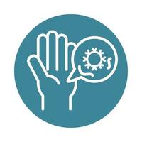 covid 19 pandemic hand pollution infected virus block line style icon vector