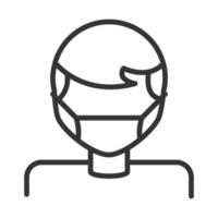 virus covid 19 pandemia hombre con máscara protectora icono de estilo de línea vector