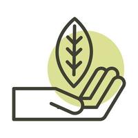 hand with leaf alternative sustainable energy line style icon vector