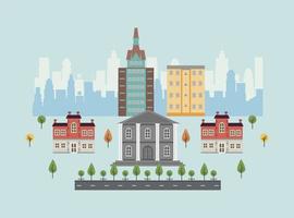 city life megalopolis cityscape scene with governmental building vector