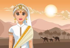 camels and arabic bride vector