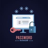 password manager theme with padlock and web template in desktop vector