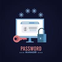 password manager theme with padlock and web template in desktop vector