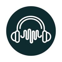 headphones wave frequency sound block style icon vector