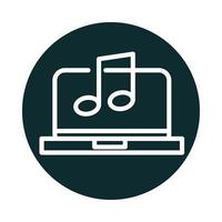 laptop computer music app sound block style icon vector