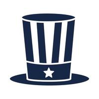 día conmemorativo bandera sombrero de copa decoración celebración americana silueta estilo icono vector