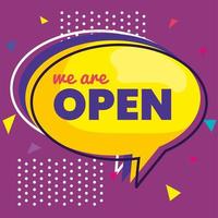 banner with we are open in speech bubble vector