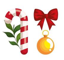 bastón de caramelo de navidad con iconos decorativos vector