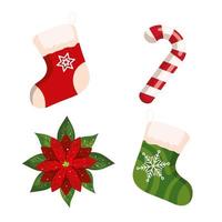 christmas candy cane and decorative icons vector