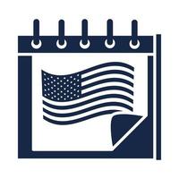 día conmemorativo calendario recordatorio de bandera celebración americana icono de estilo de silueta vector