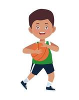 niño afro jugando baloncesto vector