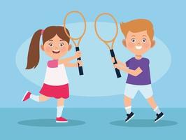 kids practicing tennis vector