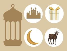 cinco iconos de eid mubarak vector