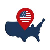 mapa del día conmemorativo y bandera de ubicación de pin icono de estilo plano de celebración americana vector